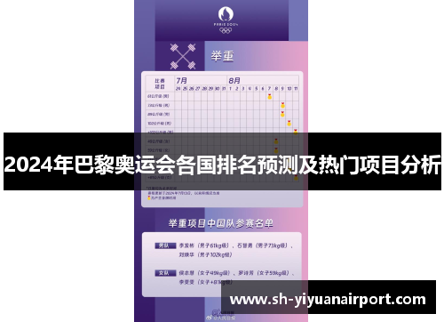 2024年巴黎奥运会各国排名预测及热门项目分析 2024年巴黎奥运会各国排名预测及热门项目分析